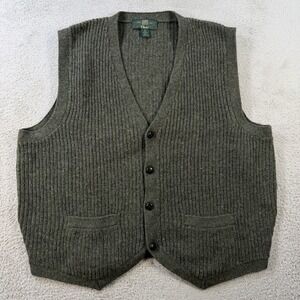 Vintage Orvis Sweater Vest Mens XL Green 100% Shetland Wool Cardigan Ribbed Knit